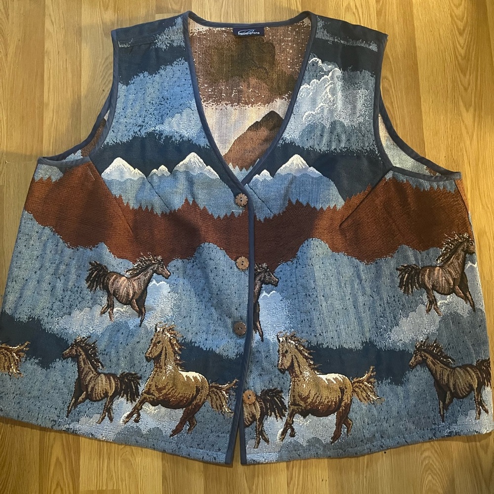 Equestrian Patterned Vest with Horses. Pennington. 4x